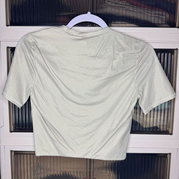 Lululemon Wundermost Soft Nulu Crewneck Cropped T-Shirt, Bone, *Shine, M, EUC - Picture 2 of 4